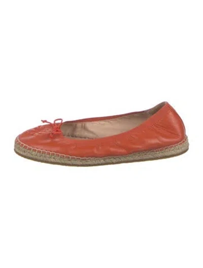 Pre-owned Kate Spade Leather Bow Accents Ballet Flats In Orange