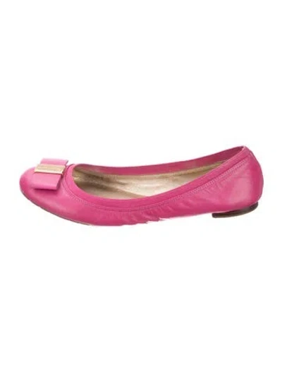 Pre-owned Kate Spade Leather Bow Accents Ballet Flats In Pink