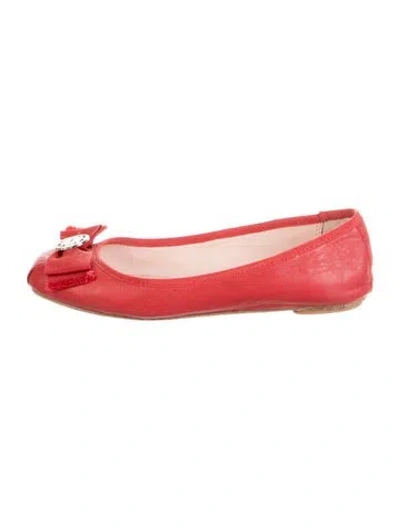 Pre-owned Kate Spade Leather Bow Accents Ballet Flats In Red
