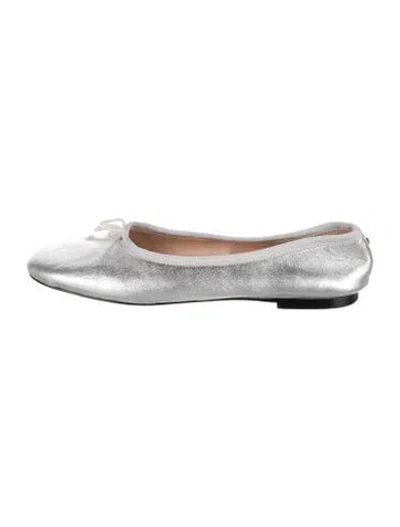 Pre-owned Kate Spade Leather Bow Accents Ballet Flats In Silver
