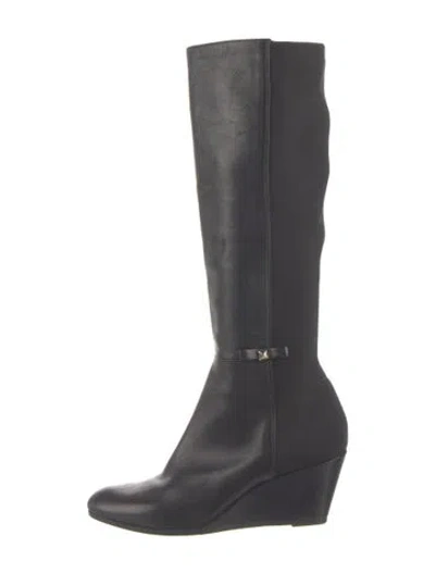 Pre-owned Kate Spade Leather Bow Accents Boots In Black