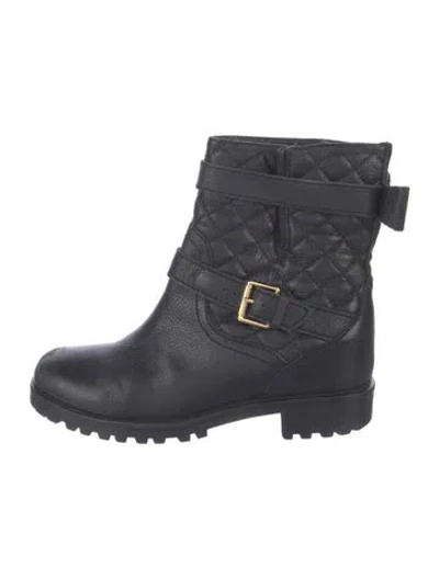 Pre-owned Kate Spade Leather Bow Accents Moto Boots In Black