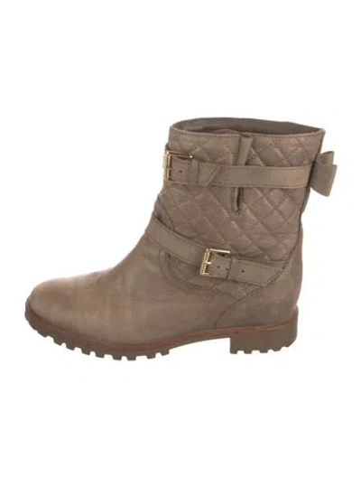 Pre-owned Kate Spade Leather Bow Accents Moto Boots In Brown