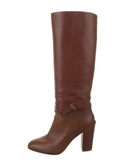Pre-owned Kate Spade Leather Bow Accents Riding Boots In Brown