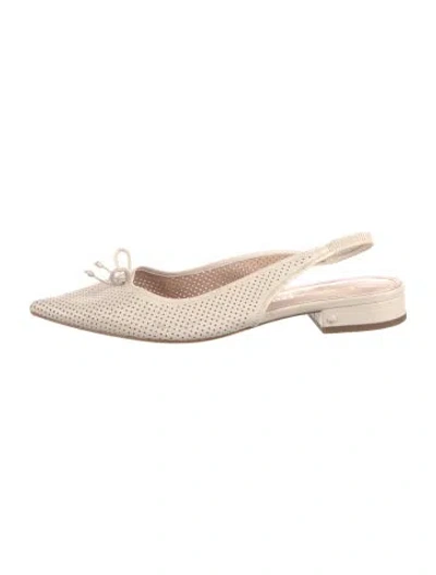 Pre-owned Kate Spade Leather Bow Accents Slingback Flats In Neutral