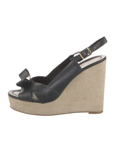 Pre-owned Kate Spade Leather Bow Accents Slingback Sandals In Blue