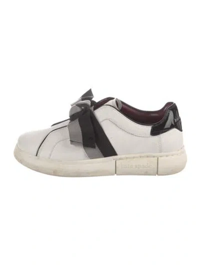 Pre-owned Kate Spade Leather Bow Accents Sneakers In White