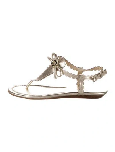 Pre-owned Kate Spade Leather Bow Accents T-strap Sandals