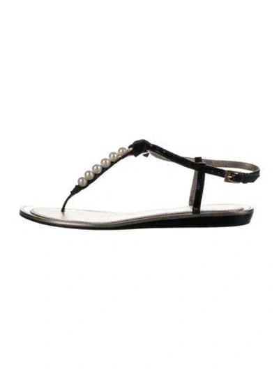 Pre-owned Kate Spade Leather Bow Accents T-strap Sandals In Black