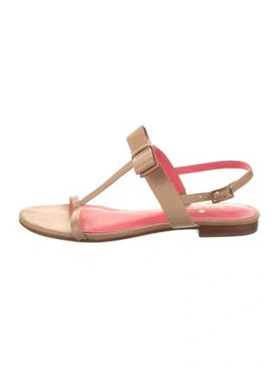 Pre-owned Kate Spade Leather Bow Accents T-strap Sandals In Neutral