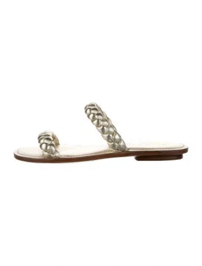 Pre-owned Kate Spade Leather Braided Accents Slides In Black