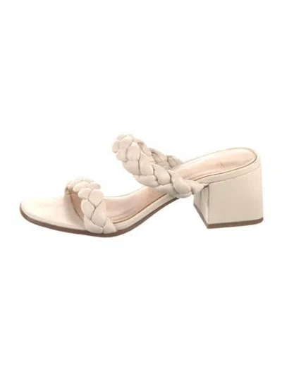 Pre-owned Kate Spade Leather Braided Accents Slides In Neutral