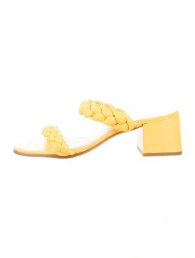 Pre-owned Kate Spade Leather Braided Accents Slides In Yellow