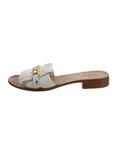 Pre-owned Kate Spade Leather Chain-link Accents Slides In White