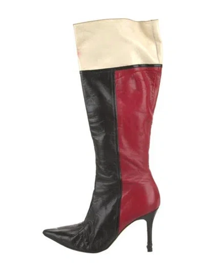 Pre-owned Kate Spade Leather Colorblock Pattern Boots In Red