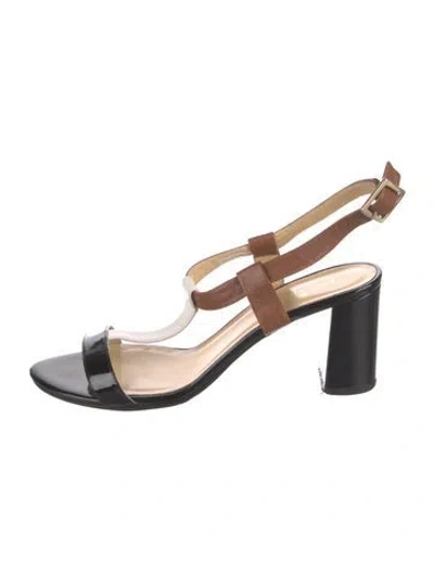 Pre-owned Kate Spade Leather Colorblock Pattern Slingback Sandals In Black