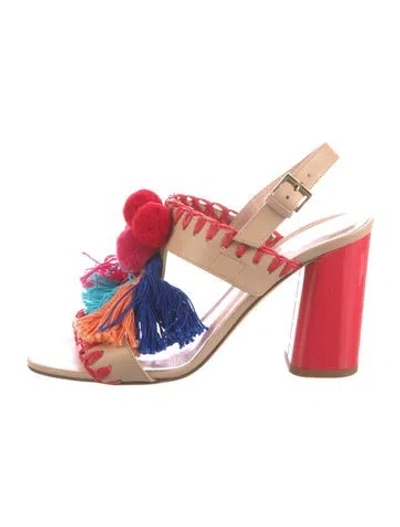 Pre-owned Kate Spade Leather Colorblock Pattern Slingback Sandals In Neutral