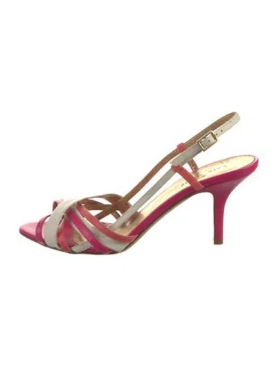 Pre-owned Kate Spade Leather Colorblock Pattern Slingback Sandals In Pink