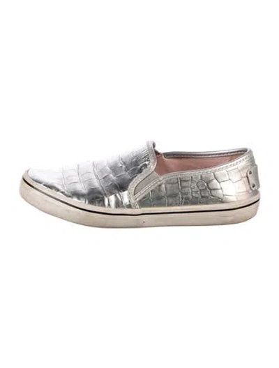 Pre-owned Kate Spade Leather Colorblock Pattern Sneakers In Silver