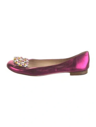 Pre-owned Kate Spade Leather Crystal Embellishments Ballet Flats