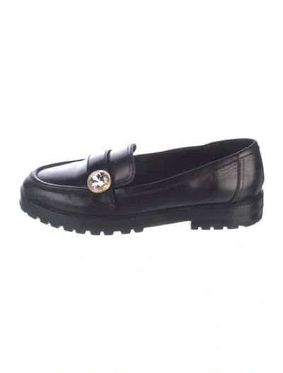 Pre-owned Kate Spade Leather Crystal Embellishments Loafers In Black