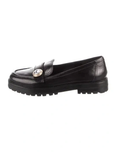 Pre-owned Kate Spade Leather Crystal Embellishments Loafers In Black