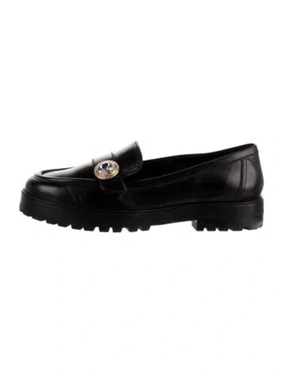 Pre-owned Kate Spade Leather Crystal Embellishments Loafers In Black