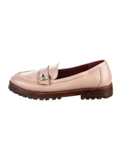 Pre-owned Kate Spade Leather Crystal Embellishments Loafers In Pink