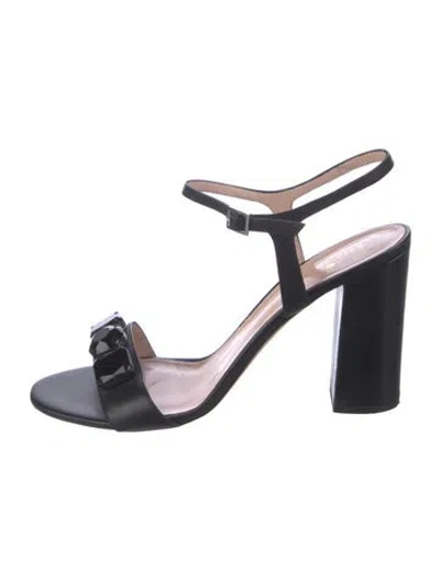 Pre-owned Kate Spade Leather Crystal Embellishments Sandals In Black