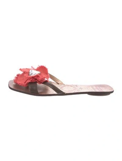 Pre-owned Kate Spade Leather Crystal Embellishments Slides In Brown