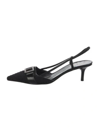 Pre-owned Kate Spade Leather Crystal Embellishments Slingback Pumps In Black
