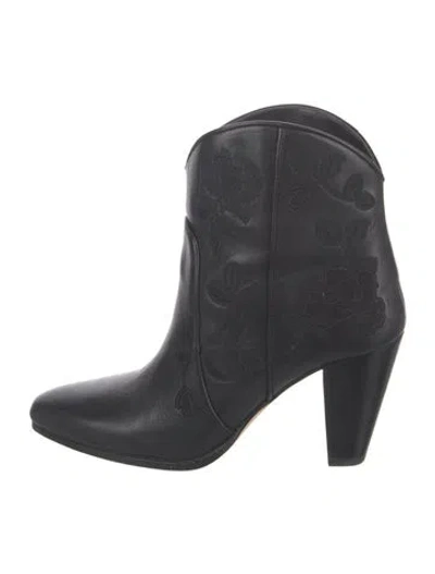 Pre-owned Kate Spade Leather Embroidered Accent Western Boots In Black