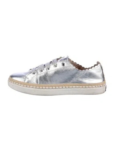 Pre-owned Kate Spade Leather Espadrille Sneakers In Silver