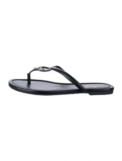 Pre-owned Kate Spade Leather Flip Flops In Black/silver