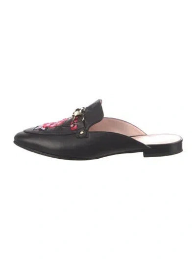 Pre-owned Kate Spade Leather Floral Print Mules In Black