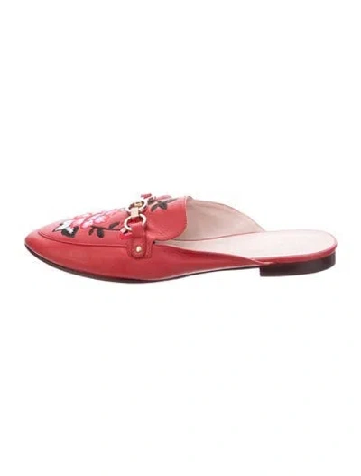 Pre-owned Kate Spade Leather Floral Print Mules In Red
