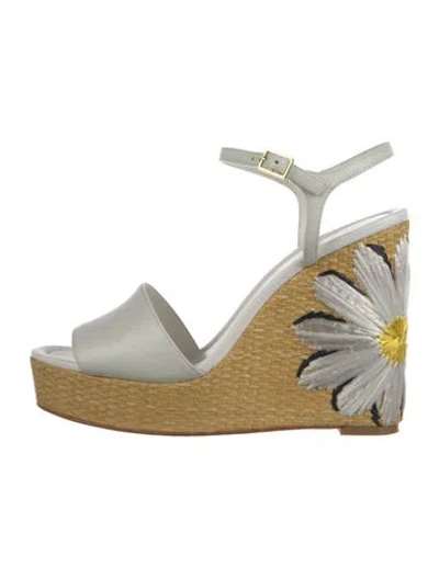 Pre-owned Kate Spade Leather Floral Print Sandals In White