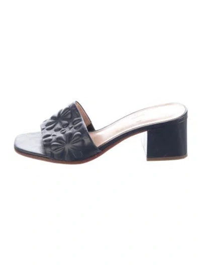 Pre-owned Kate Spade Leather Floral Print Slides In Blue