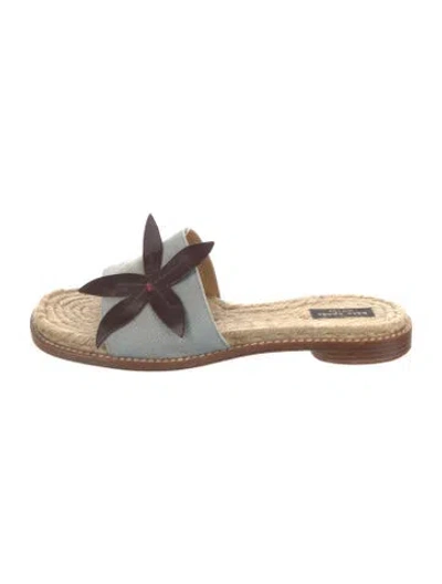 Pre-owned Kate Spade Leather Floral Print Slides In Blue