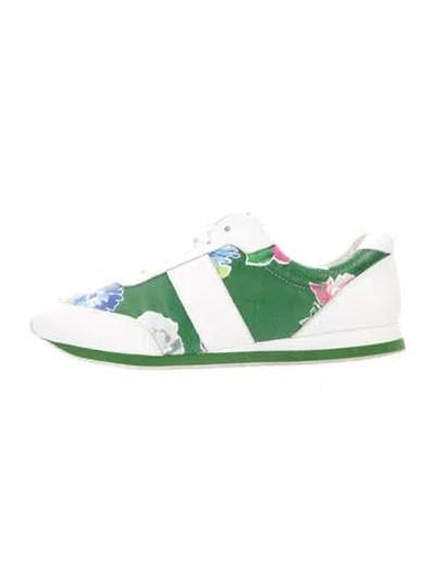 Pre-owned Kate Spade Leather Floral Print Sneakers In White