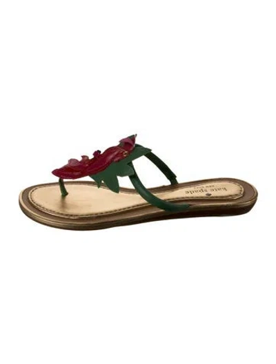 Pre-owned Kate Spade Leather Floral Print T-strap Sandals In Gold