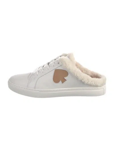 Pre-owned Kate Spade Leather Fur Trim Sneakers In White