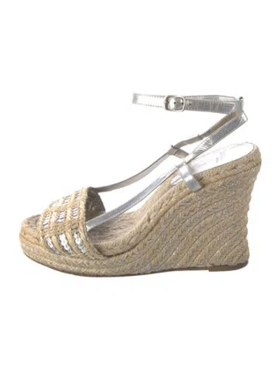Pre-owned Kate Spade Leather Glitter Accents Espadrilles In Neutral