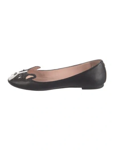 Pre-owned Kate Spade Leather Graphic Print Ballet Flats In Black/pink