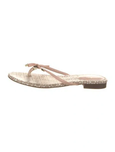 Pre-owned Kate Spade Leather Graphic Print Flip Flops In Neutrals/pink