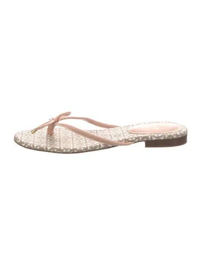 Pre-owned Kate Spade Leather Graphic Print Flip Flops In Neutrals/pink