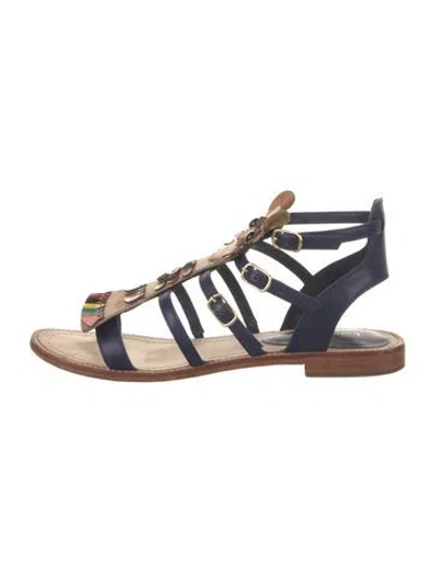 Pre-owned Kate Spade Leather Graphic Print Gladiator Sandals In Blue
