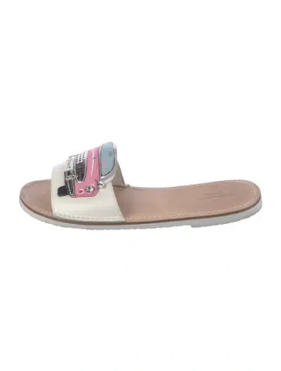 Pre-owned Kate Spade Leather Graphic Print Slides In Pink