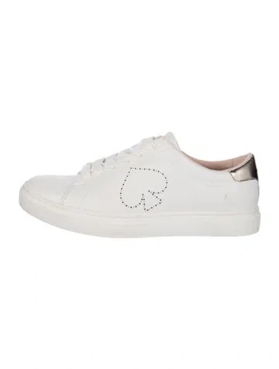Pre-owned Kate Spade Leather Graphic Print Sneakers In Metallic/white