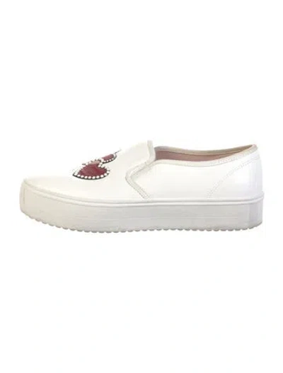 Pre-owned Kate Spade Leather Graphic Print Sneakers In White